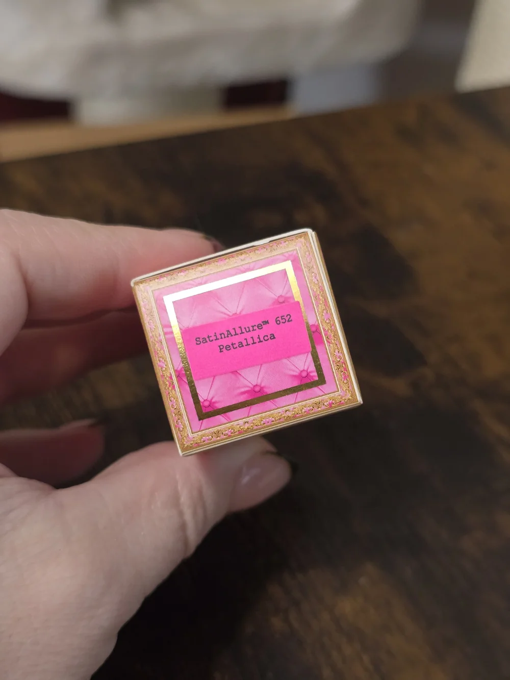 Petallicia Bright Coral Pink Lipstick with Gold Bow Accent
